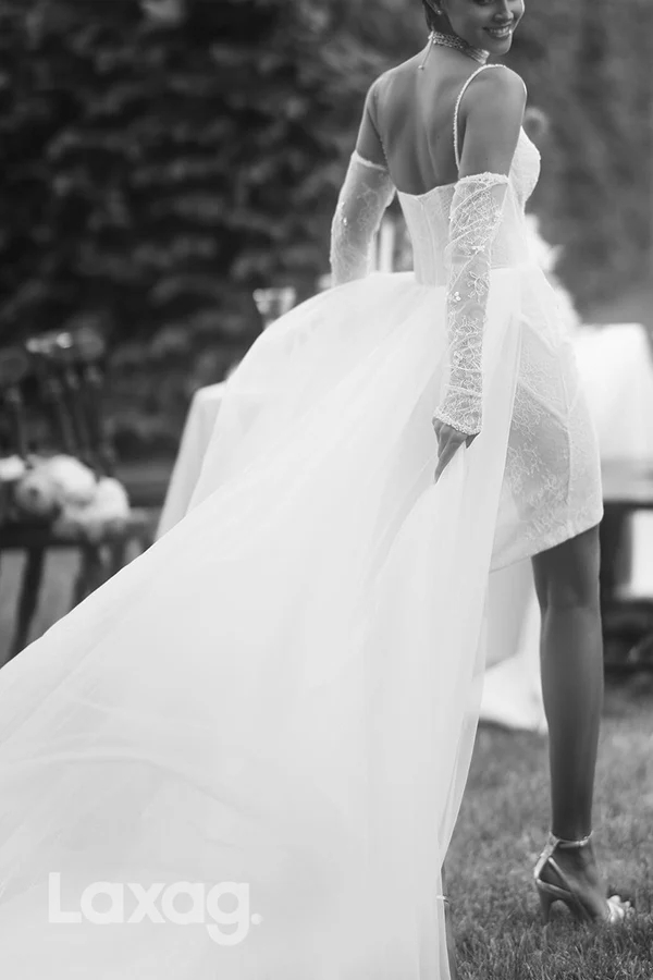 2024Unique Off the Shoulder Short Bridal Dresses Full Lace A Line Mini Wedding Gown Ruffles Skirt Bride Mini Cocktail Dress