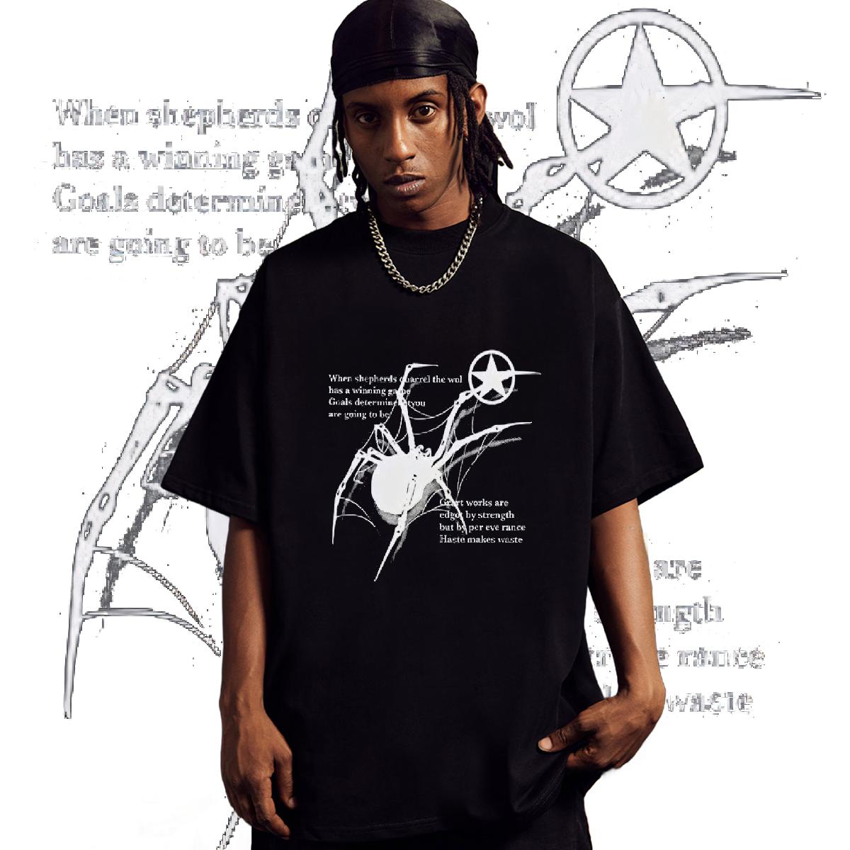 White Spider Printing Mens Tshirts Breathable Short Sleeve Spring Summer T Shirt For Man Graphic Fashion New Tees