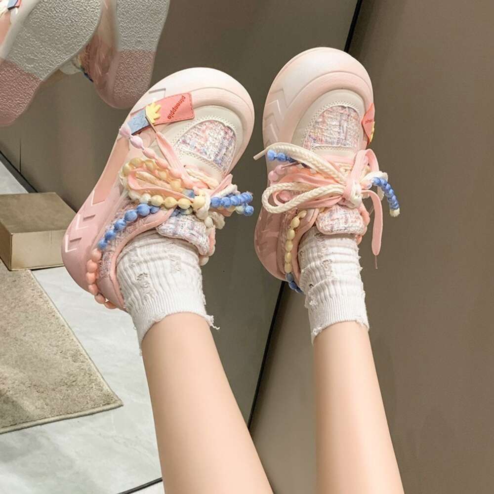 5CM Ladies on Sale Fashion Kawaii Round Toe Lace Up Women's Vulcanized Shoes Spring Flat Outdoor Breathable Women Sneakers 0e020
