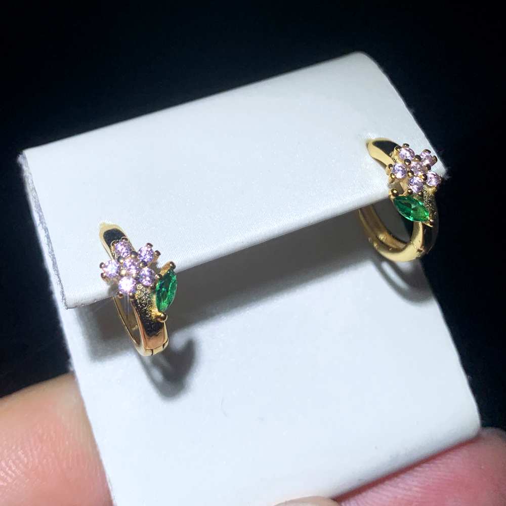 Sterg Sier Blue Pink Zircon Hoop Earrings for Women