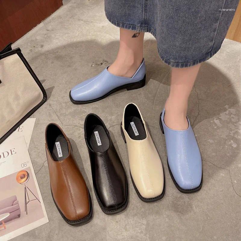 Casual Shoes 2024 Spring V Open Sewing Leather Woman Square Toe Grandma Gloves Flats Female Mules Slip On Loafers
