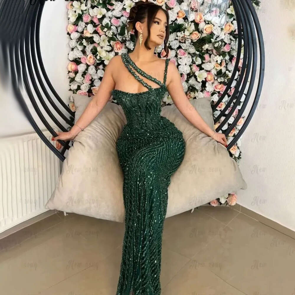 Serene Hill Green One Shoulder Mermaid Elegant Beaded Red Evening Dress Gown for Women's specialParty 2024 LA72340
