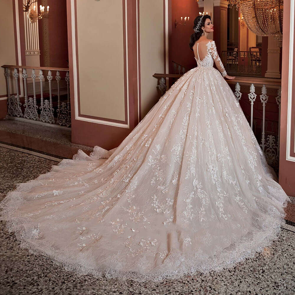 Gorgeous Lace Applique Robe Mariage Ball Gown Wedding Dress Long Sleeve Abito Da Sposa Vestidos De Novia Bride Dresses 0605 0219