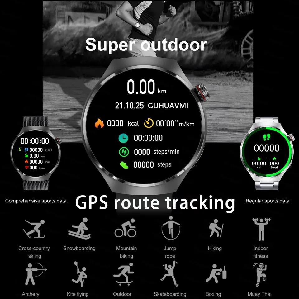 For GT4 Pro GPS NFC Smart Watch Men 360*360 AMOLED Screen Heart rate Bluetooth Call IP68 Waterproof Man Smartwatch 240601