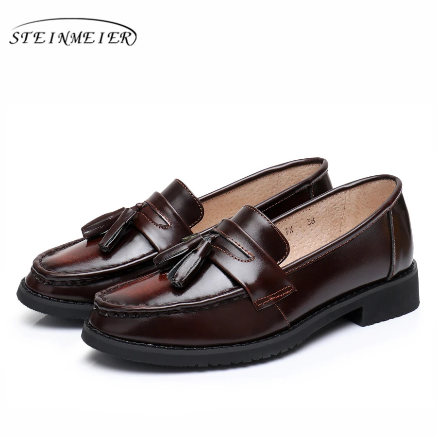 Formal Women Genuine Leather Oxford Flats Round Toe Handmade Flat Vintage Shoes Womens Loafers Spring Summer 2