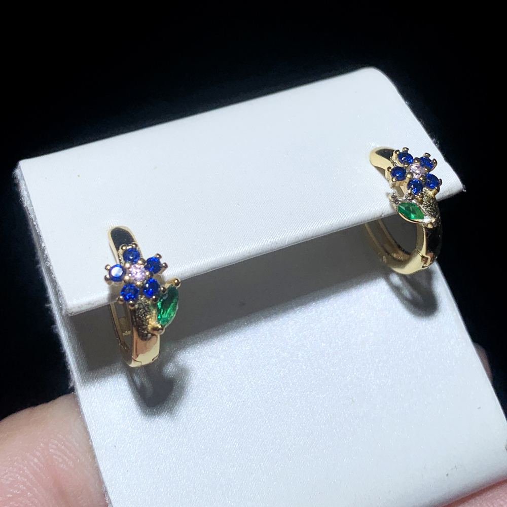 Sterg Sier Blue Pink Zircon Hoop Earrings for Women