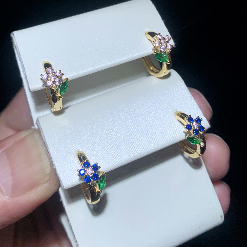 Sterg Sier Blue Pink Zircon Hoop Earrings for Women