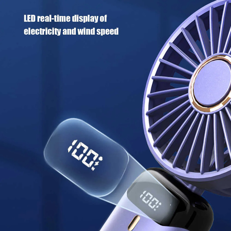 USB Mini Handheld Fan 5-gears Wireless Electric Fan Portable Air Conditioner Rechargeable Desktop Fans Folding Hanging Neck Fan LED Digital Display Fa