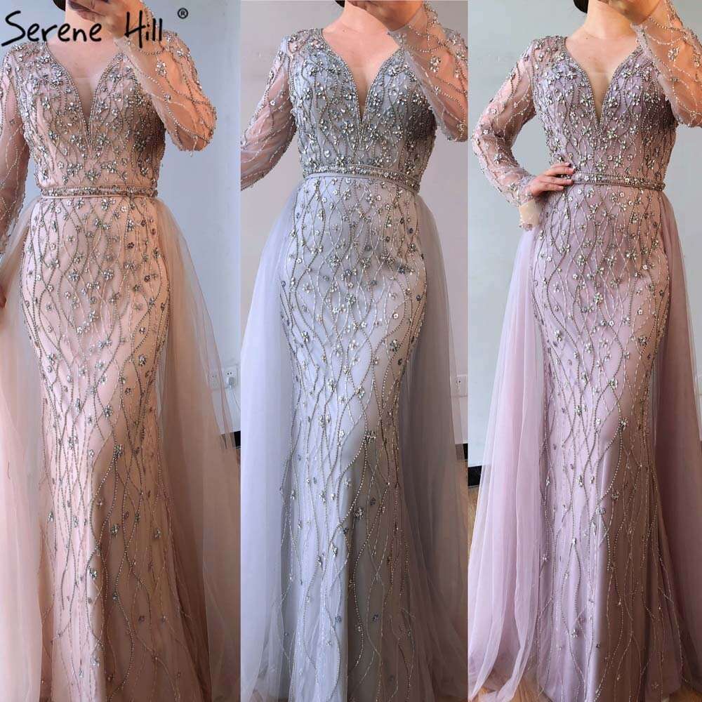 Lilac Long Sleeves Evening Dresses 2024 Dubai Elegant Dia Mermaid Beaded Formal Dress Serene Hill LA70341