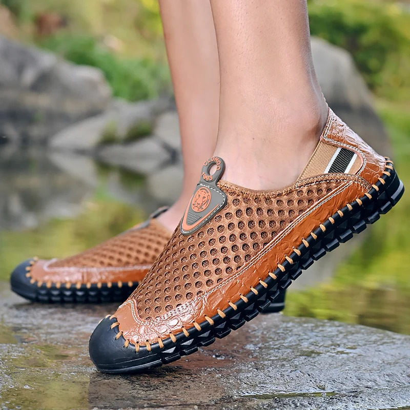 CLOHOO Handmade Comfortable Vacation Net Shoes Fashion Casual Mens Shoes 240605