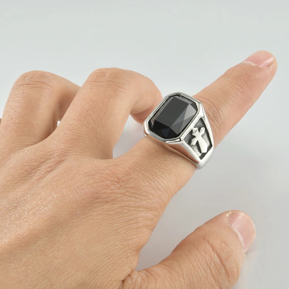 1PC 316L Stainless Steel Metal Glossy Punk Rings for Men Geometric Width Square Finger Fashion Ring Jewelry Accessories 240601