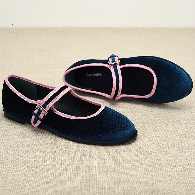 Spanish style Flats Round Toe Womens Shoes Velvet Flats Fashion Mary Jane Shoes Women Shoes Green Blue Brown 240605