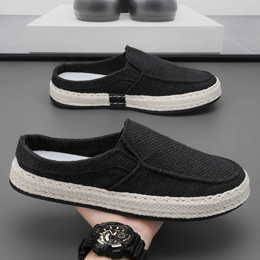 Breathable Fashion Casual Walking Running Sneakers Men Comfortable Non Slip Woven Cloth Lazy Shoes Half Slippers Ddmysaturn