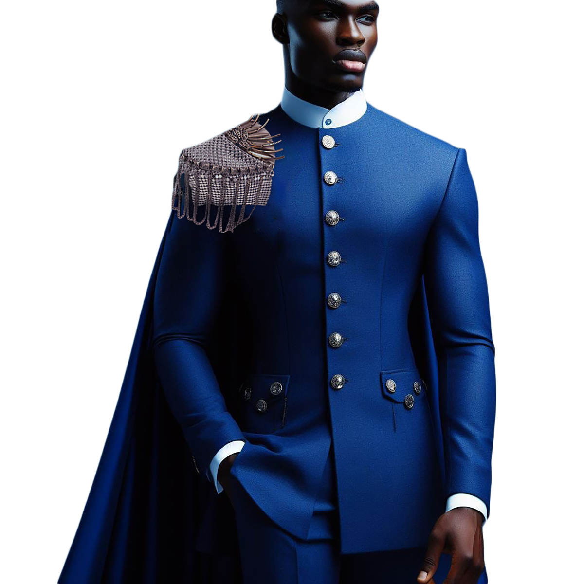 Men's Jacket Stand Collar Knight Blazer Single Breasted Crystal Rhinestone Tassel Windbreaker Prom Party Masquerade Birthday Custome 2 Piece Set+