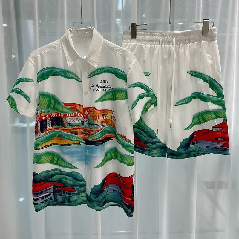 Summer Men Shirt Sets 3d Print Beach Flower Short Sleeve Casual Oversized ShortsStreetwear Hawaiian Suits Clothing 240601Z