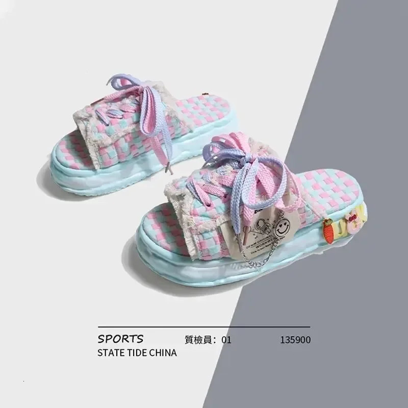 Summer Women Graffiti Slippers Sandals Platform Shoes Mules Flip Flops Street Clogs Flat New Sweet Casual Shoes For Female 240605