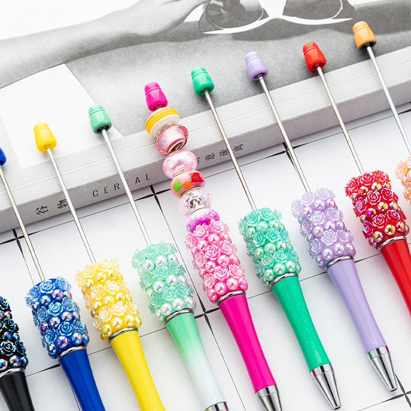 Roses Beadable Pens DIY Beaded Ballpoint Pens Plastic Rotary Ball Pen School Office Supplies