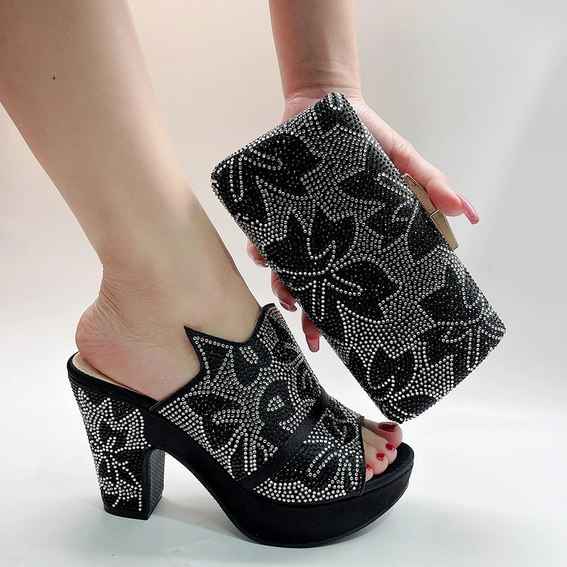 Fashion Top Italian Elegant Clutch Bag Bright Diamond Summer Party High Heels Womens Shoes 240605