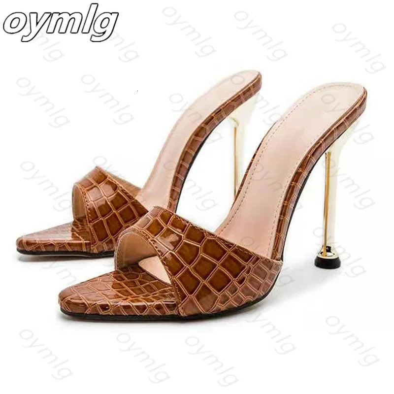 Summer women sandals snake print Strappy Mules high heels Slippers Sandals flip flops Pointed toe Slides Party shoes Woman 240605