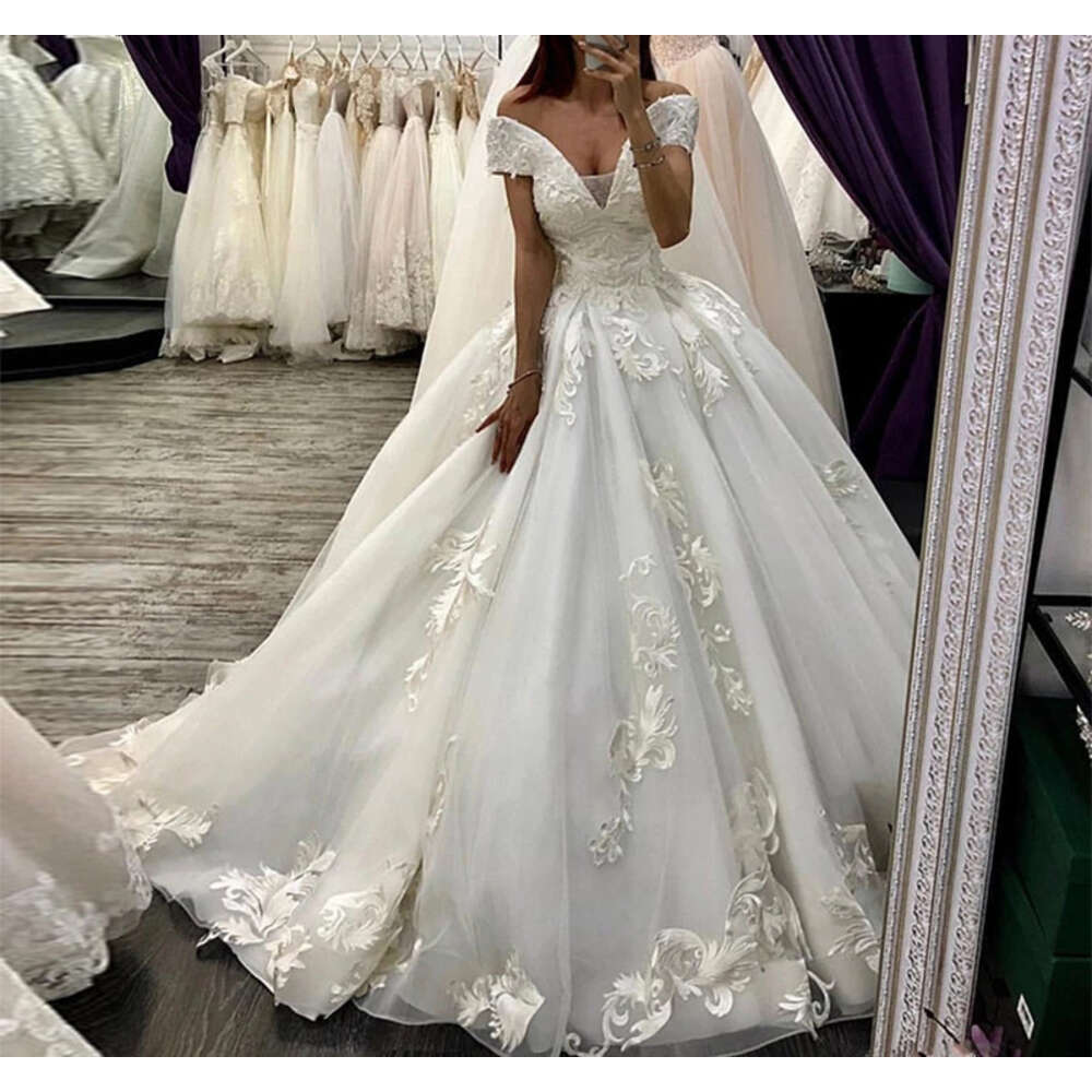Lace Wedding Dresses 2024 | Off-Shoulder A-E Appliques Bridal Gown 0213