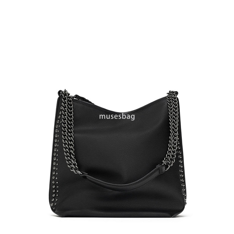 PU High Quality Women's Fashion Tote Handheld Rivet Practical Multi functional Single Shoulder Bag Water Bucket Bag Large Capacity Shopping Bag