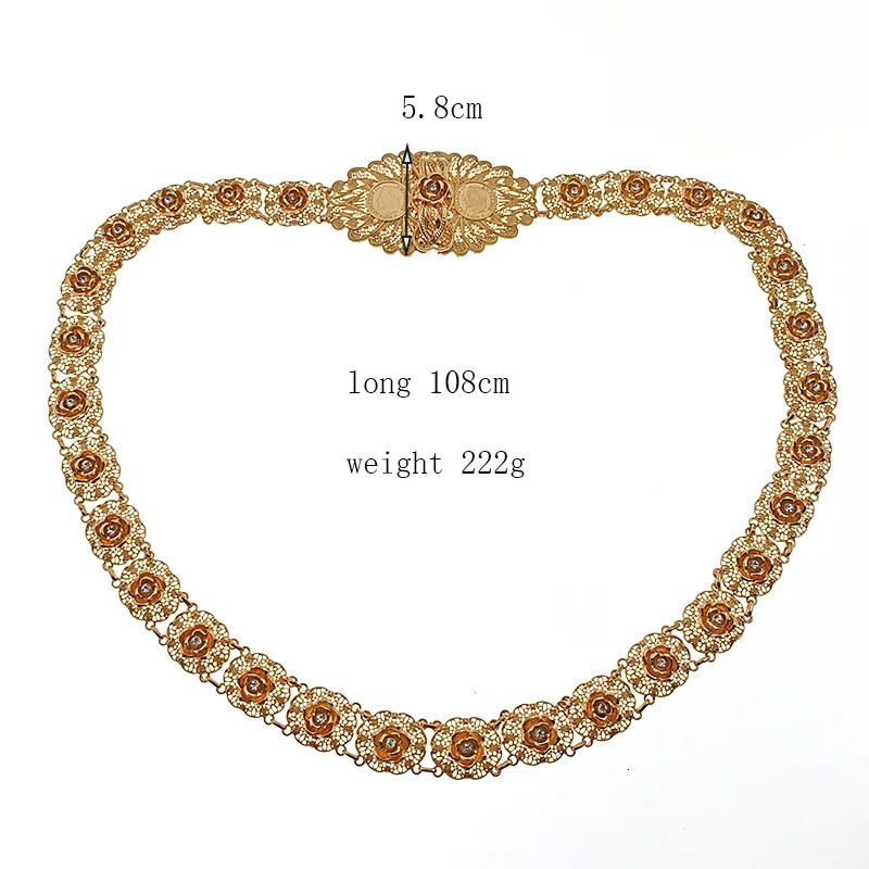 Turkish Coin Metal Belt Fashion Cutout Rose Flower Waist Chain French Party Robe Waist Jewelry Napoleon Pattern Bridal Gift 240531