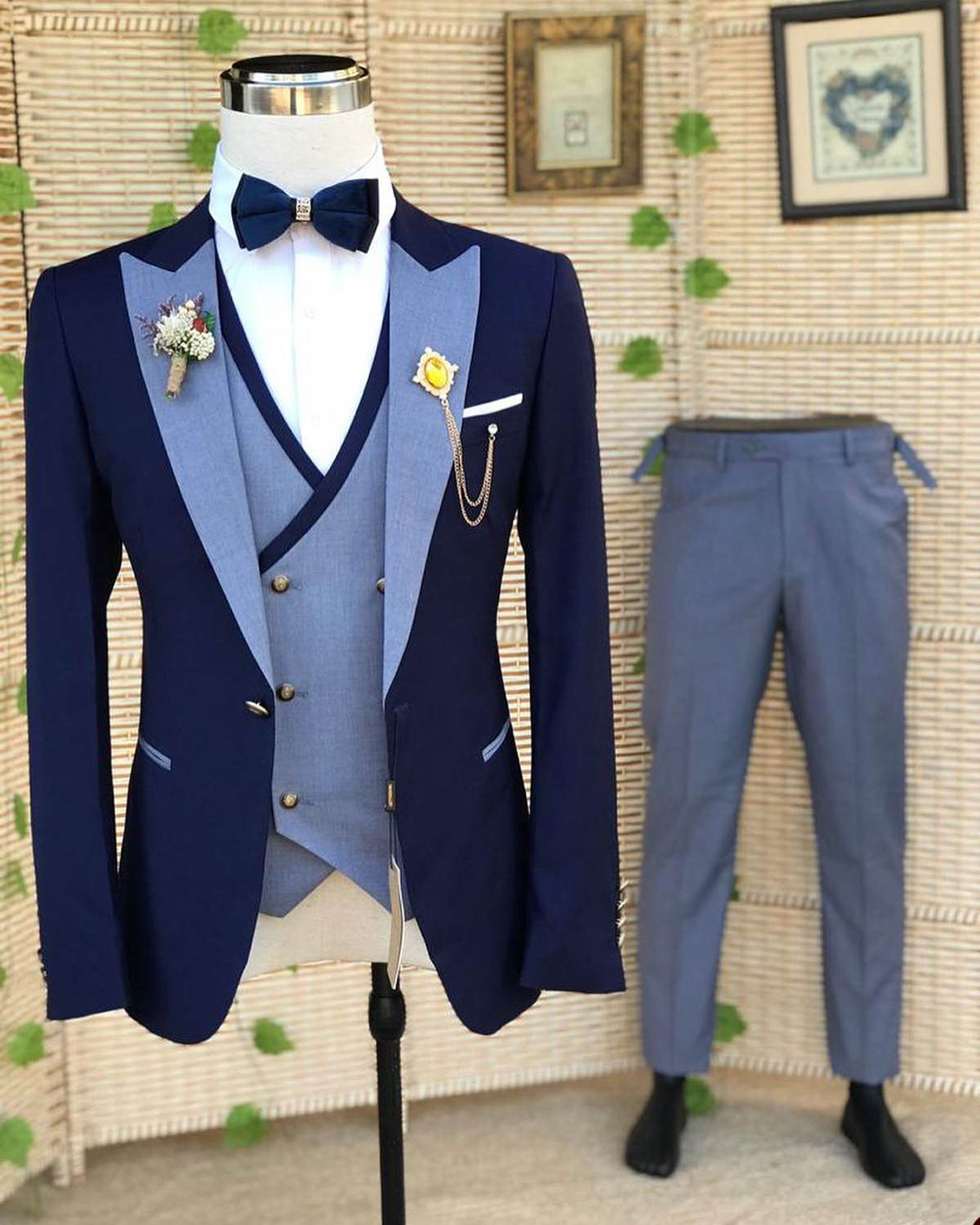 Elegant Men's Wedding Crystal Notched Lapel One Button Blazer Single Breasted 2 Pieces Set Groom Prom Party Birthday Custome Size