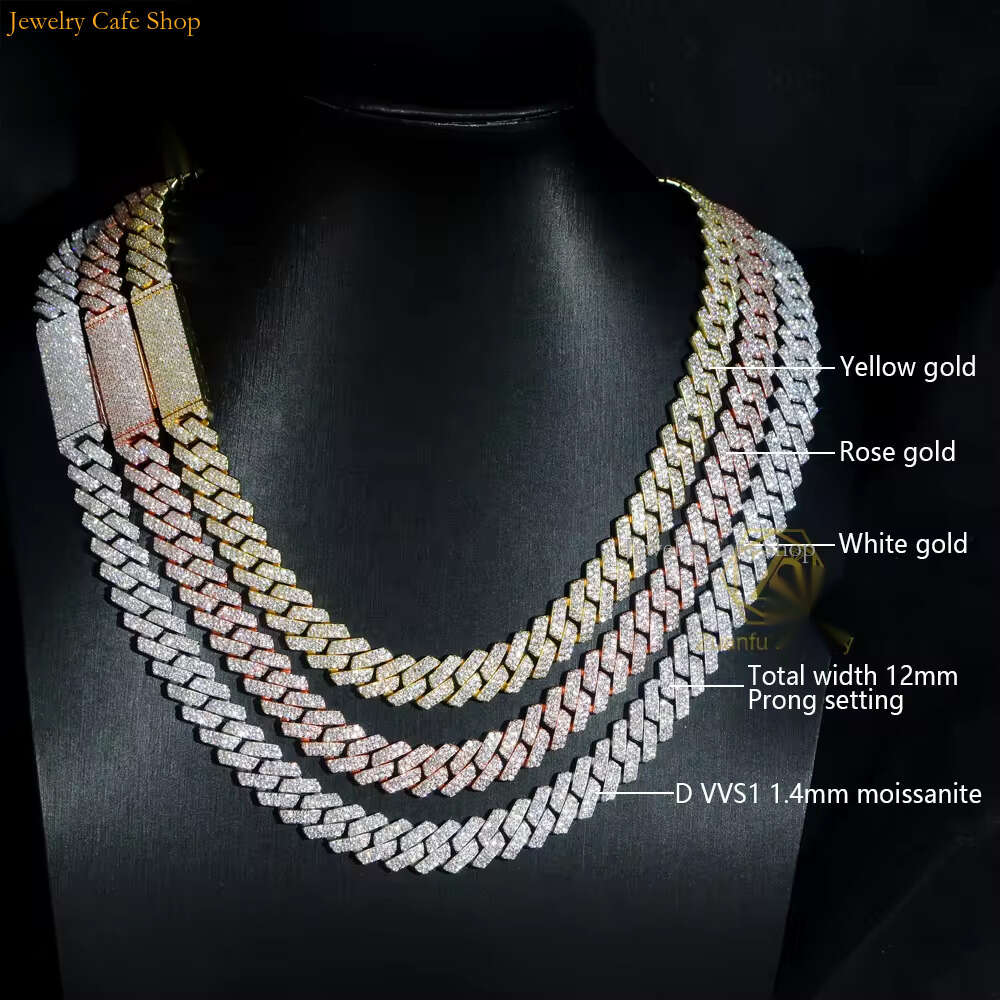 Pendant Necklace Bracelet Hip Hop Style Iced Out Jewelry 10mm 12mm 14mm Width 2 Raws Diamond Sterling Sier VVS Moissanite Cuban Link Chain Designer Ne
