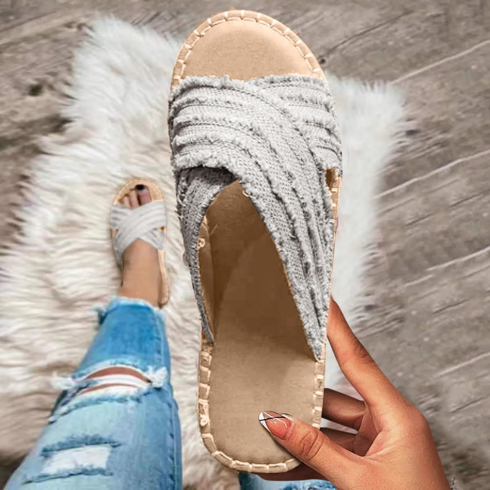 Womens flat sandals grass shoes womens cross fisherman shoes bohemian shoes outdoor thick platform sandals 240605