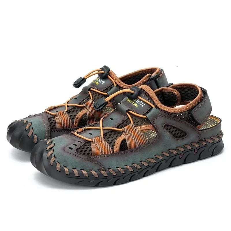 Summer Mens Sandals Outdoor Mesh Sandals Soft Clogs Mens Sandals Slippers Handmade Drop Sandals Roman Outdoor Slippers 240605