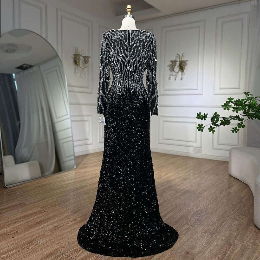 Serene Hill Arabic Black Elegant Mermaid Beaded Evening Dresses Gowns for Women specialParty 2025 LA72220