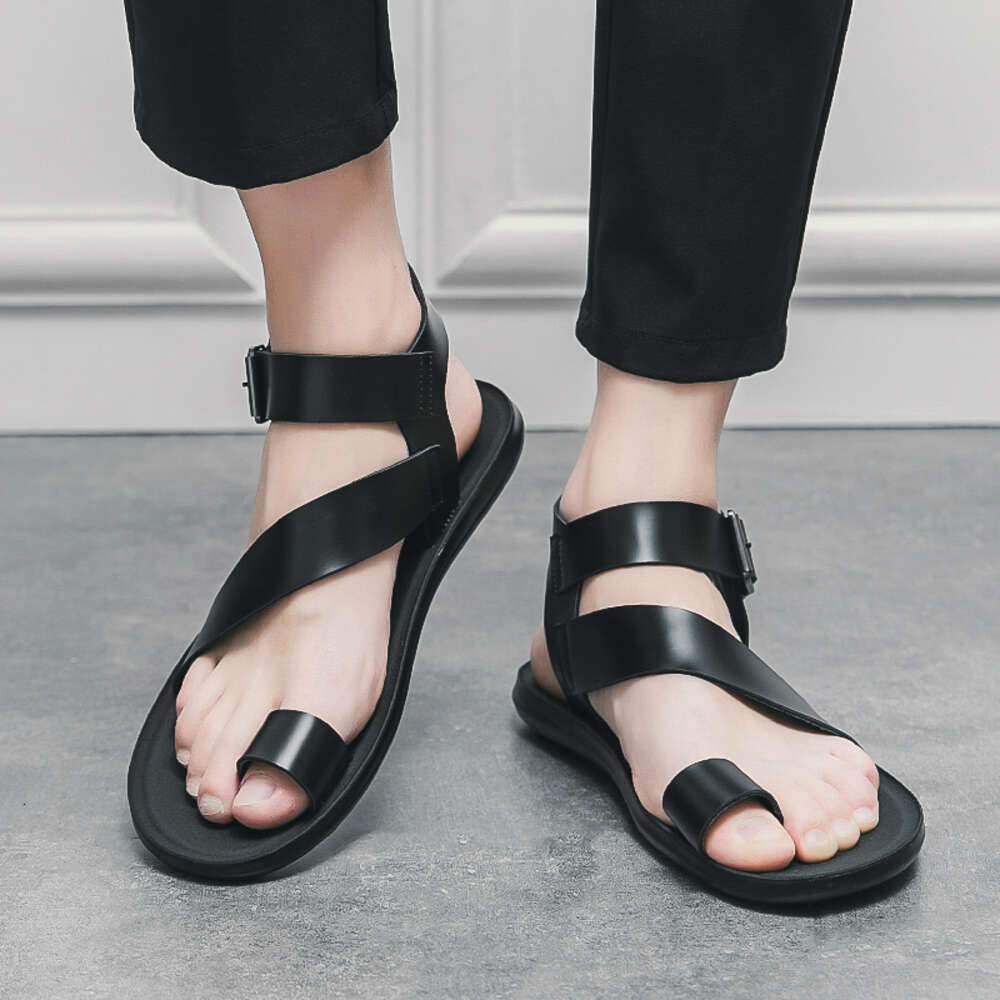 Summer Men Shoes Casual Leather Solid Color Open Toed Slip On Flat Sandals Beach Flip Flops Plus Size Sandalias Hombre Ddmysaturn