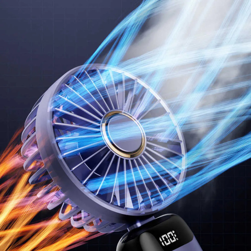 USB Mini Handheld Fan 5-gears Wireless Electric Fan Portable Air Conditioner Rechargeable Desktop Fans Folding Hanging Neck Fan LED Digital Display Fa