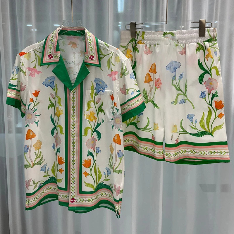 Summer Men Shirt Sets 3d Print Beach Flower Short Sleeve Casual Oversized ShortsStreetwear Hawaiian Suits Clothing 240601Z