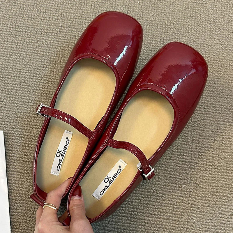2024 Spring Women Black Flat Shoes Fashion Red Ladies Casual Dress Mary Jane Shoes Soft Sole Round Toe Outdoor Ballerina 240605