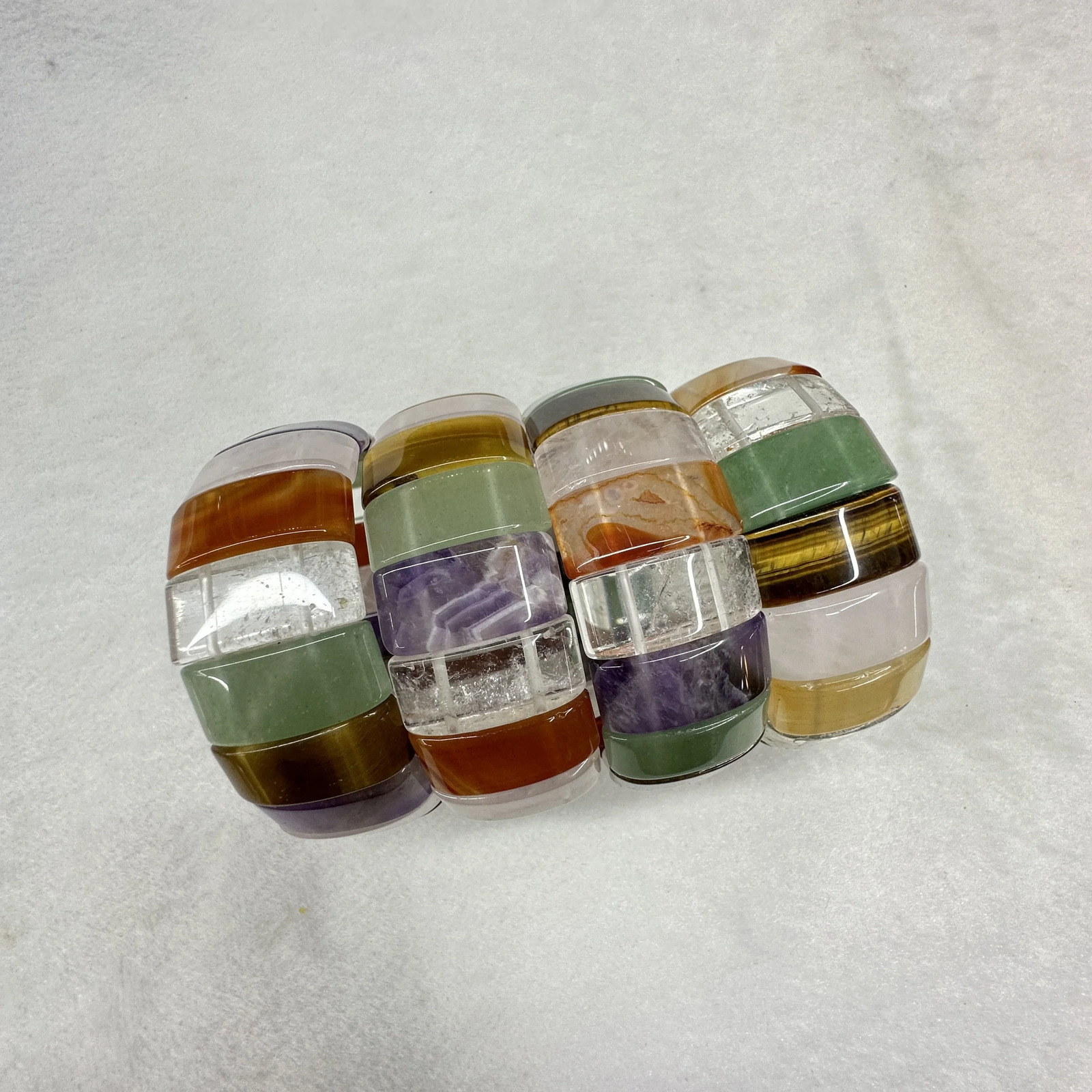 AA Mixed Natural Stone Bracelet Amethyst Green Aventurine Jade Red Agate Tiger Eye 12x25mm Academic Magnetic Field Jewelry 240601