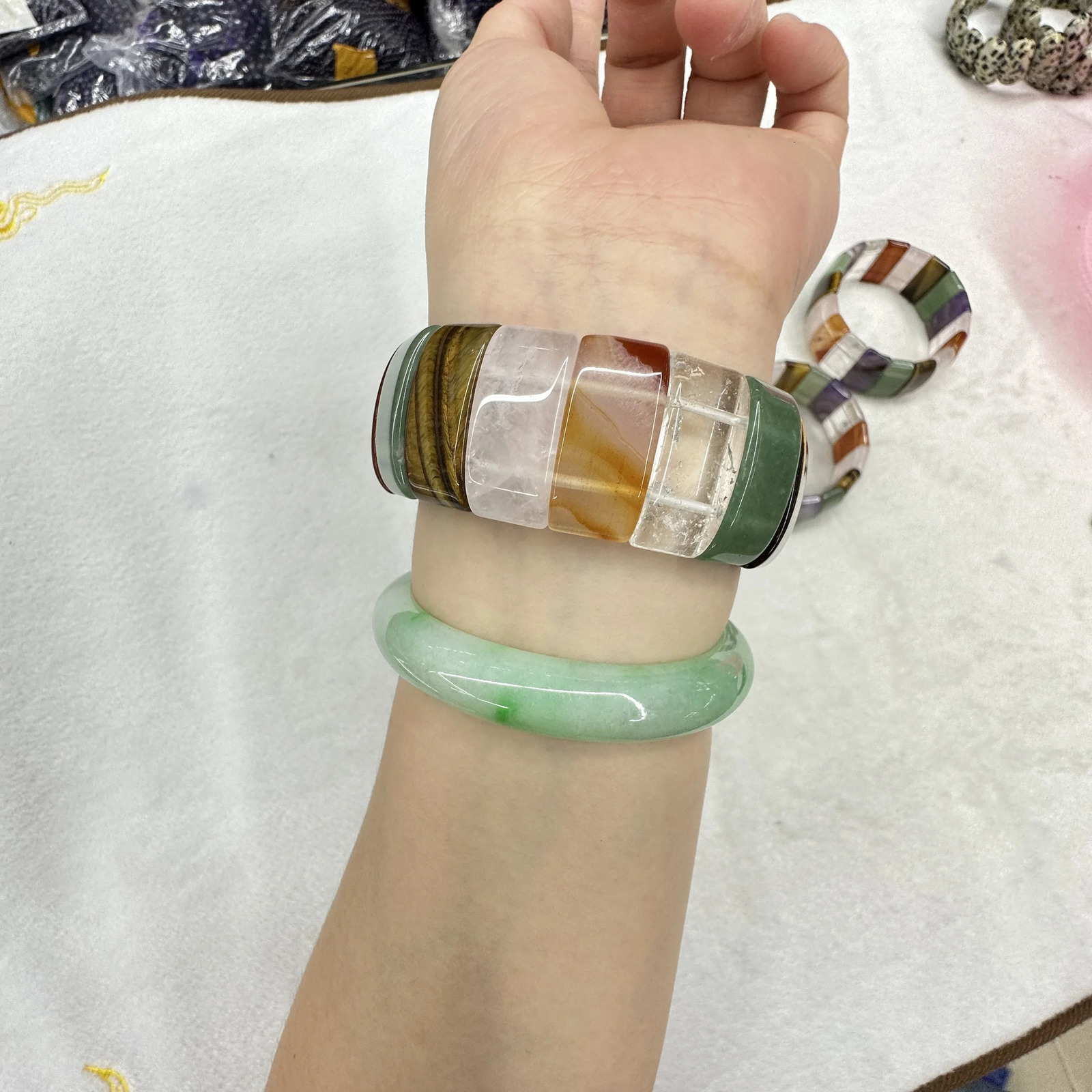 AA Mixed Natural Stone Bracelet Amethyst Green Aventurine Jade Red Agate Tiger Eye 12x25mm Academic Magnetic Field Jewelry 240601