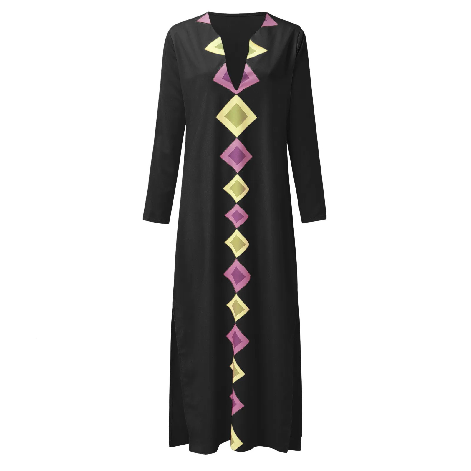 Petite Midi Dress Women Casual Boho Dresses Fashion Print Dress V Neck Big Swing Dress Long Sleeve Maxi T Shirt Dress Sleeveless 240529