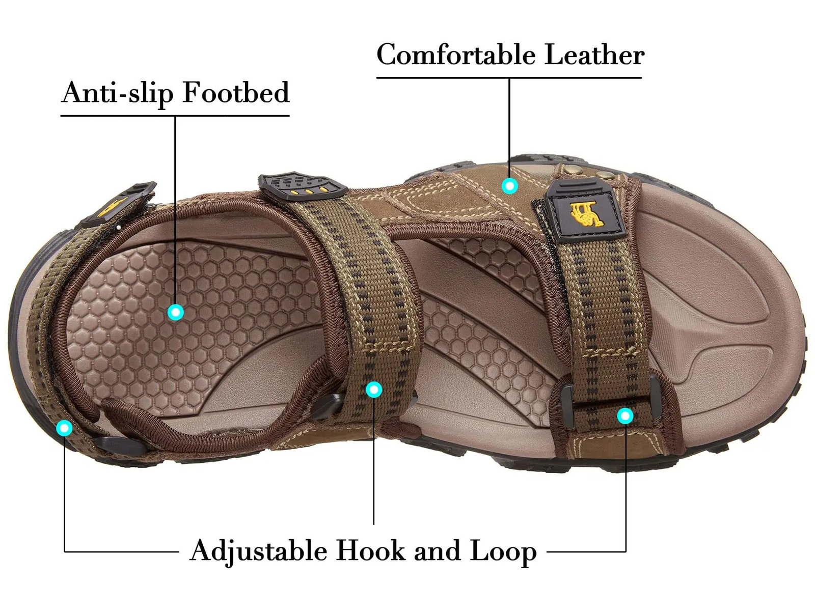 Golden Brocade Mens Hiking Sandals Waterproof Arch Support Water Shoes Anti slip Beach Sandals Adjustable Leather Slide 240605