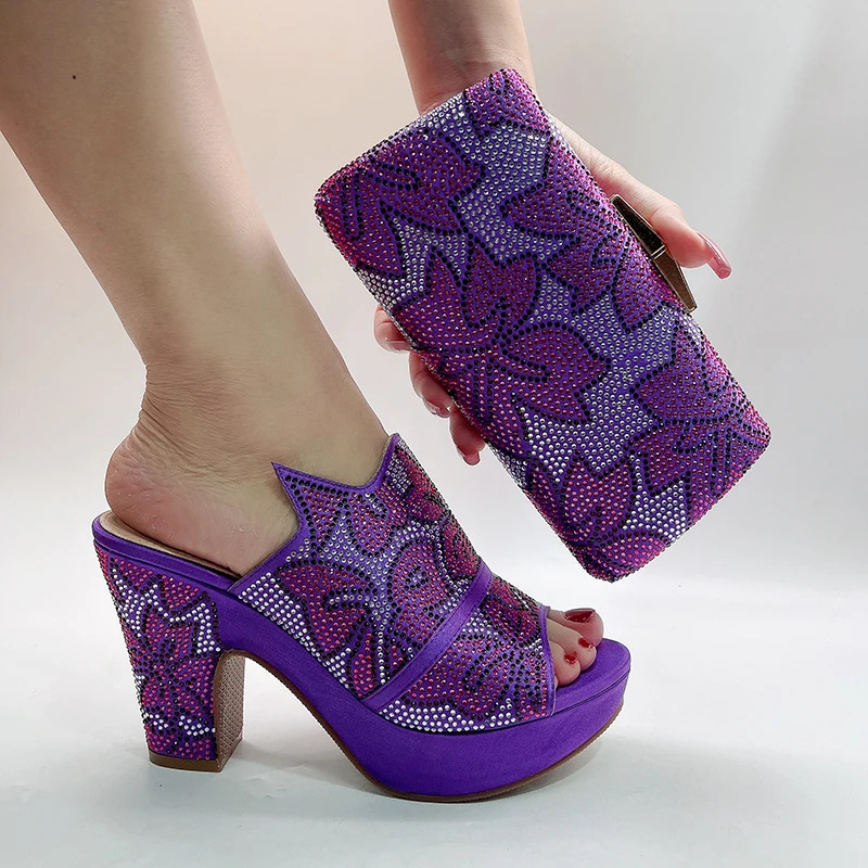 Fashion Top Italian Elegant Clutch Bag Bright Diamond Summer Party High Heels Womens Shoes 240605