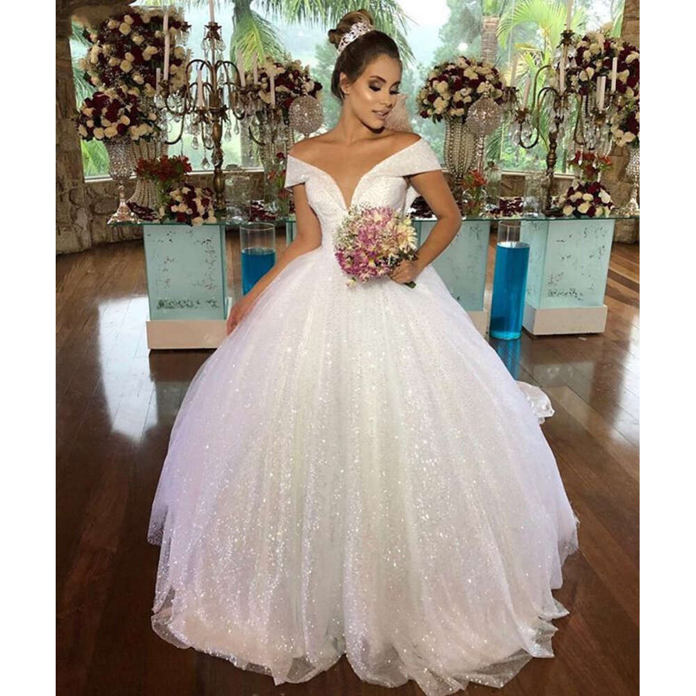 Princess Wedding Dresses Off Shoulder Shiny Ball Bridal Gown Lace Up Long Vestido Noiva Robe De Mariee 0605 6660311
