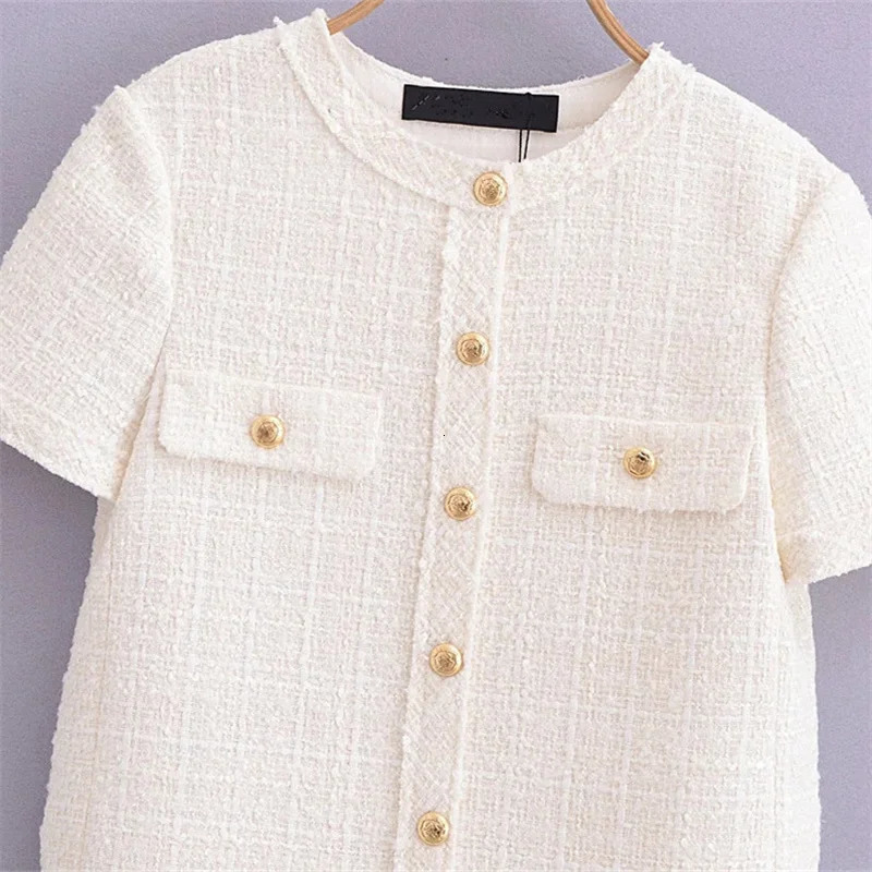 TRAF Tweed Short Dresses For Women Textured Short Sleeve Mini Dress Woman Summer Vintage Elegant Dresses Womens Office Dress 240529