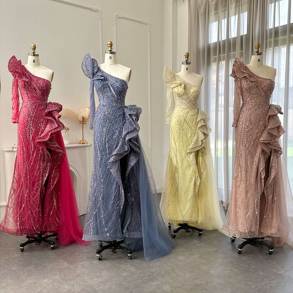 Sharon Said Fuchsia One Shoulder Dubai Evening Dresses Arabic Side Slit Mermaid Prom Formal Dress for special SS360