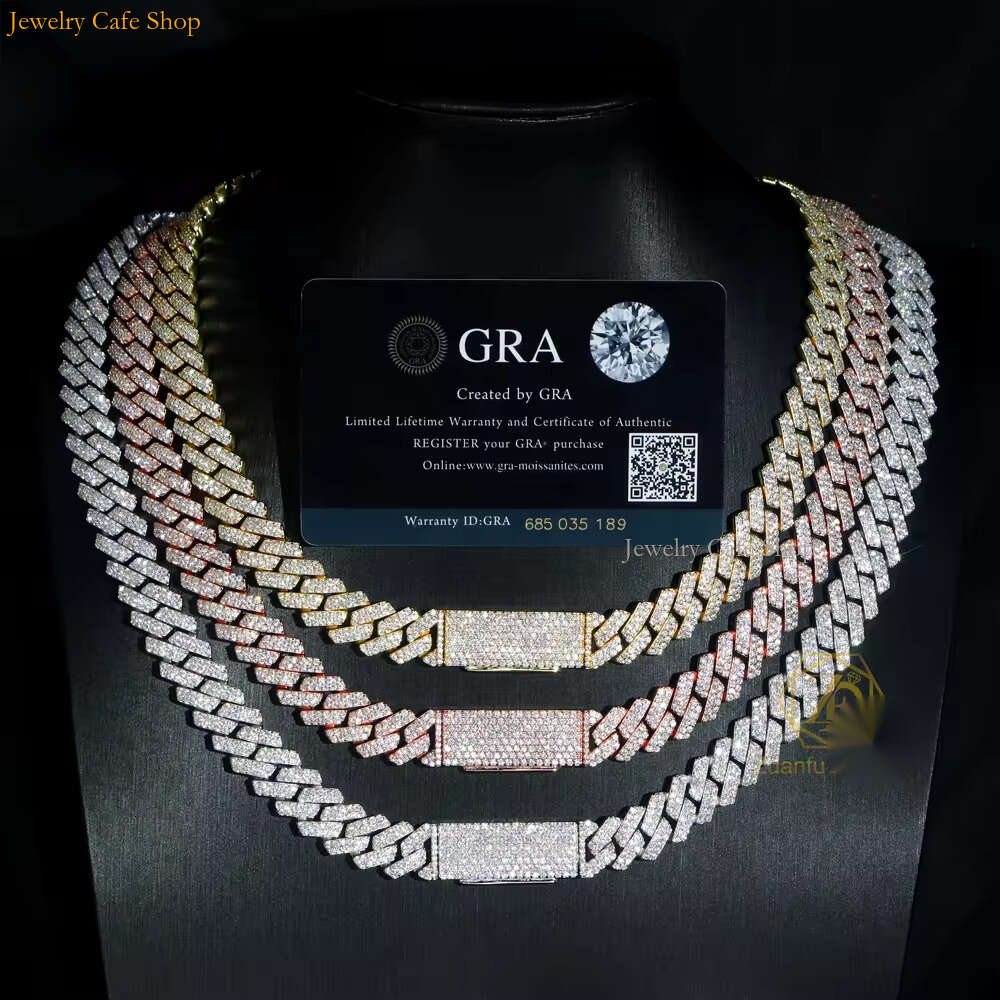 Pendant Necklace Bracelet Hip Hop Style Iced Out Jewelry 10mm 12mm 14mm Width 2 Raws Diamond Sterling Sier VVS Moissanite Cuban Link Chain Designer Ne