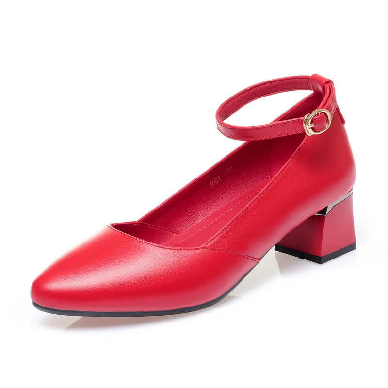 AIYUQI Office Large Size 41 42 Genuine Leather Dress Mid Heel Red Womens Shoes 240605