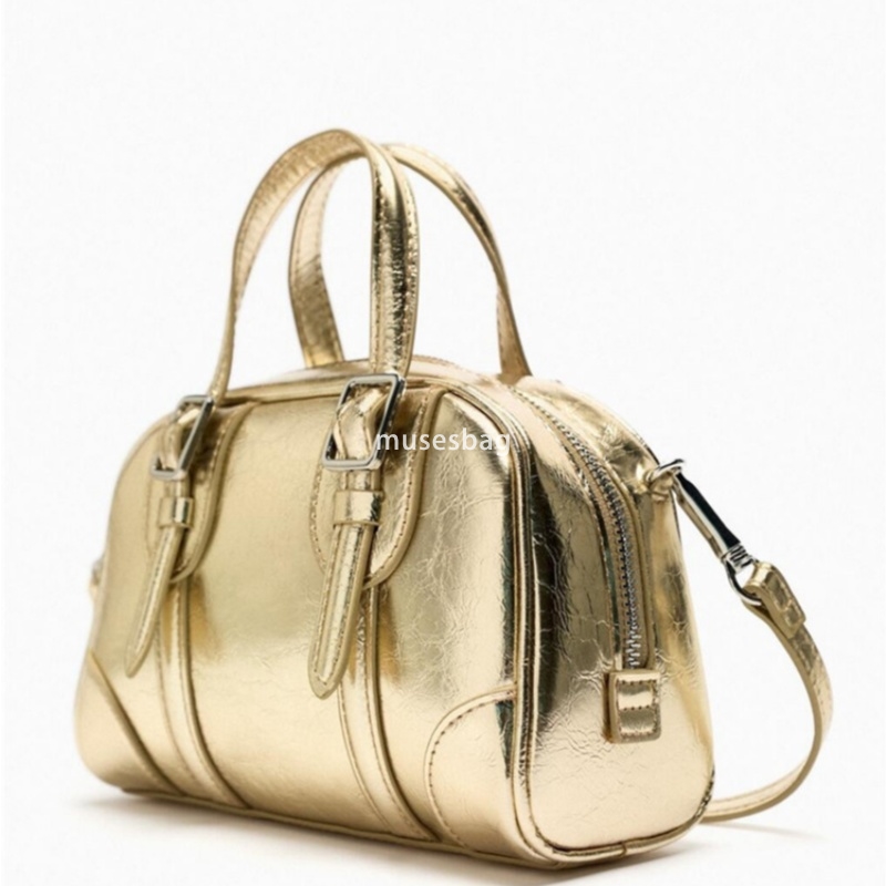 New Single Shoulder Crossbody Women Fashionable Large Capacity Soft Leather Handheld Boston Round Bag 7044