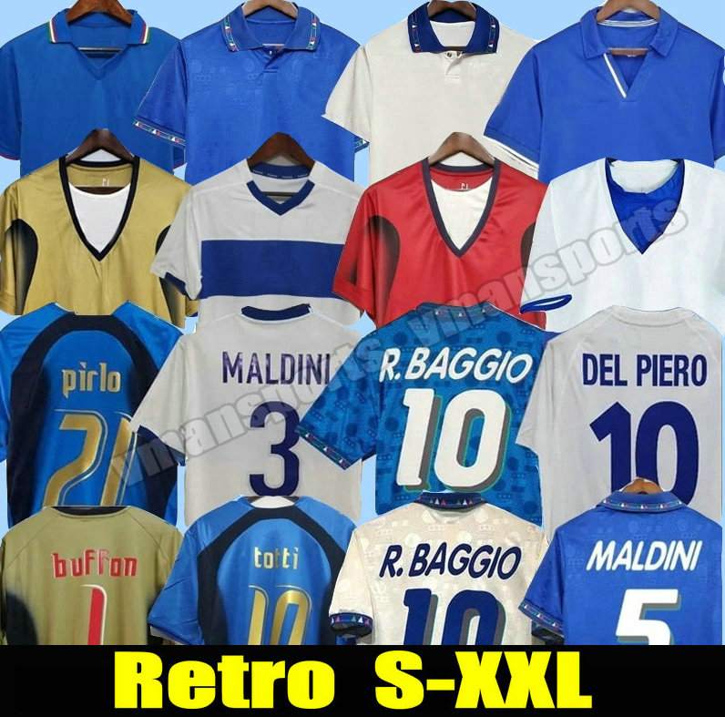 1998 Retro Baggio Maldini SOCCER JERSEYS FOOTBALL 1990 1996 1982 ROSSI Schillaci 2006 Pirlo Inzaghi buffon Italy Cannavaro Totti Del Piero