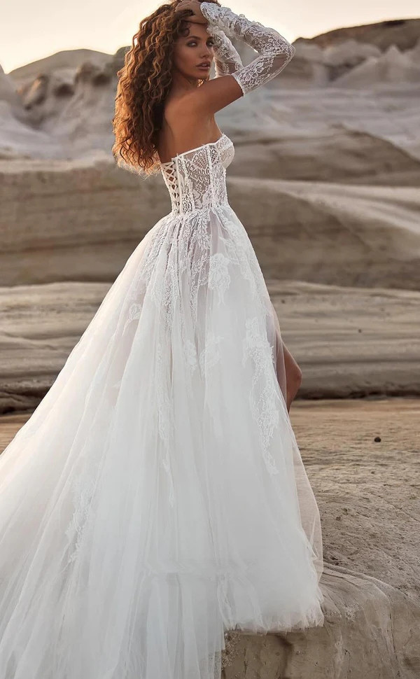 2024Lace Halter Sexy Mermaid Wedding Dress Simple High Side Split Saudi Arabic Sleeveless Applique Bridal Gown Custom Made Plus Size