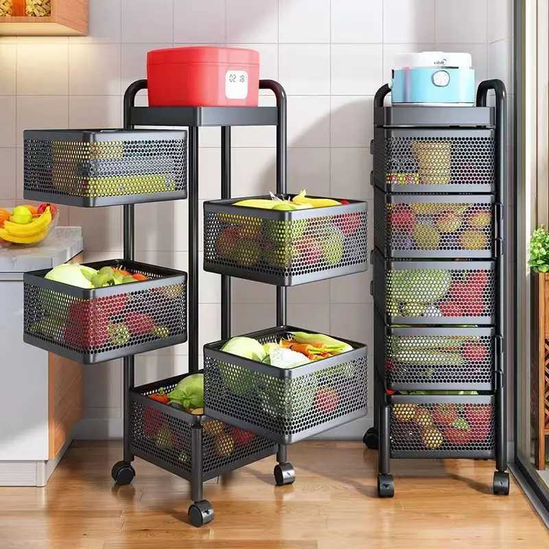 Organization Kitchen Storage Rotating kitchen shelves family living room snack boxes toy fruit and vegetable baskets multilayer shopping cart sto