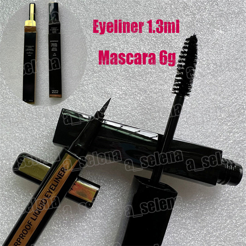 Mascara des yeux de marque Longueur épaisse noire et enroulé le mascara naturel de longue durée 6G + Eyeliner 1,3 ml
